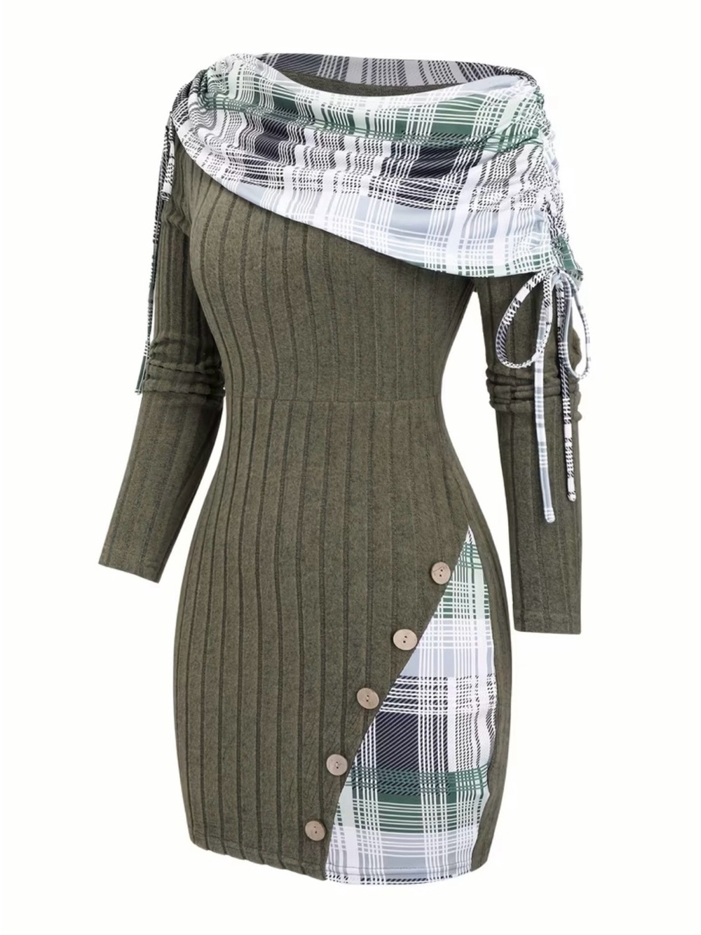 Women’s Olive Green  Plaid Accent Sweater Dress Size L